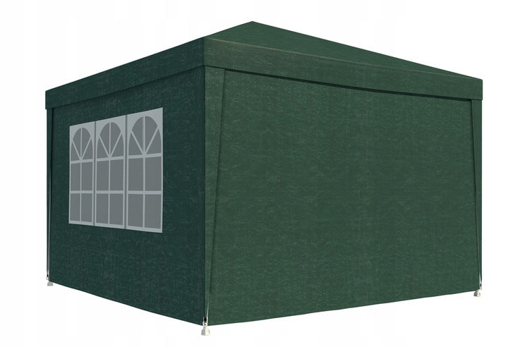 Cort pavilion de gradina, 300x300 cm, cu 4 pereti laterali cu ferestre, impermeabil cu rezistenta UV, verde