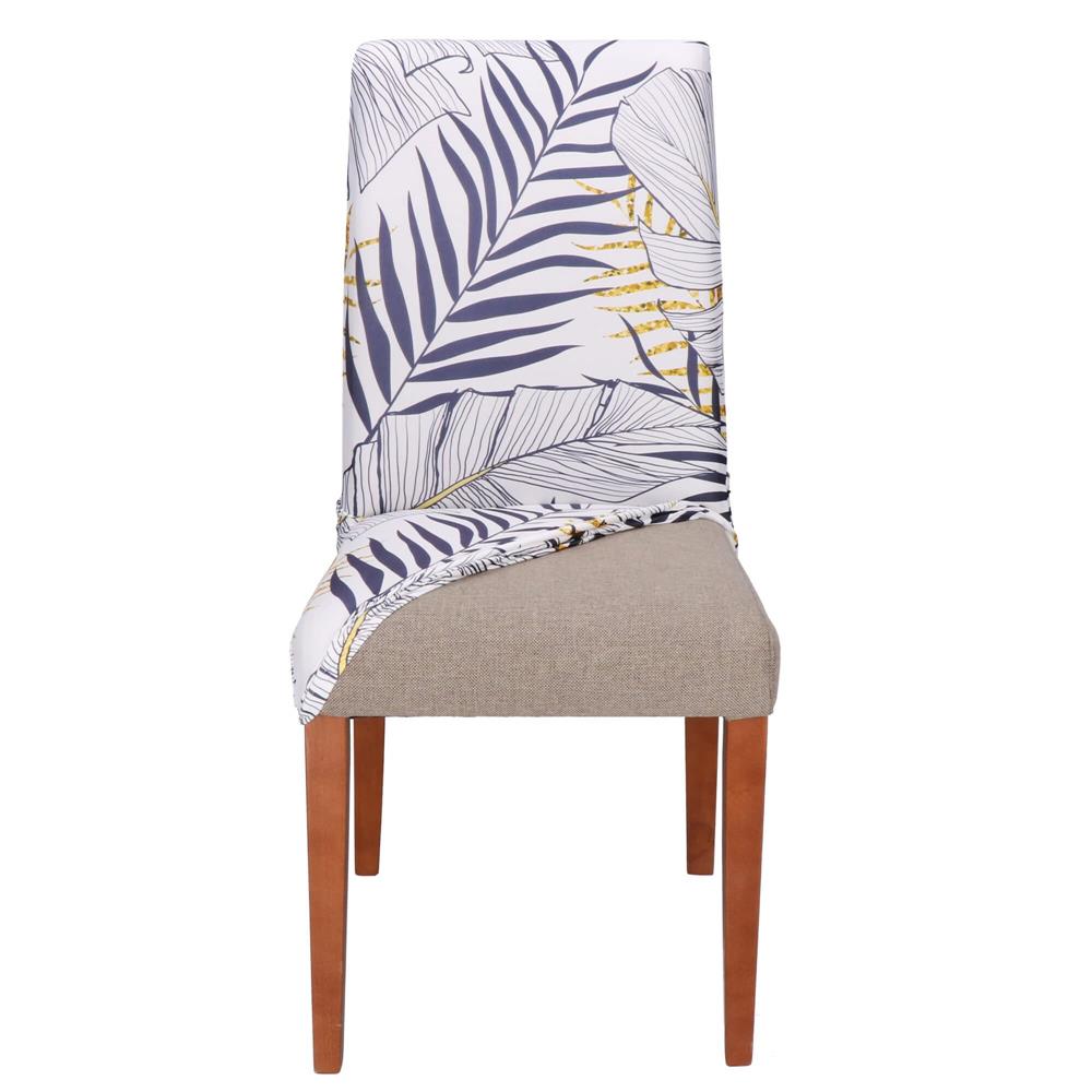 Set 4 huse pentru scaun, marime universala, poliester si spandex, 38x70cm, alb, nuante de bleumarin, galben