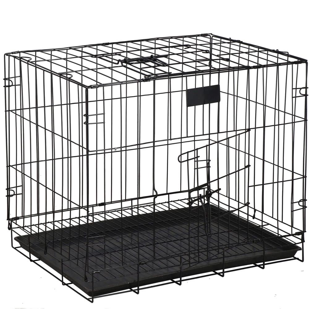 Cusca pentru animale, 2 usi, Pliabila din metal, L, Negru, 59x50x42 cm