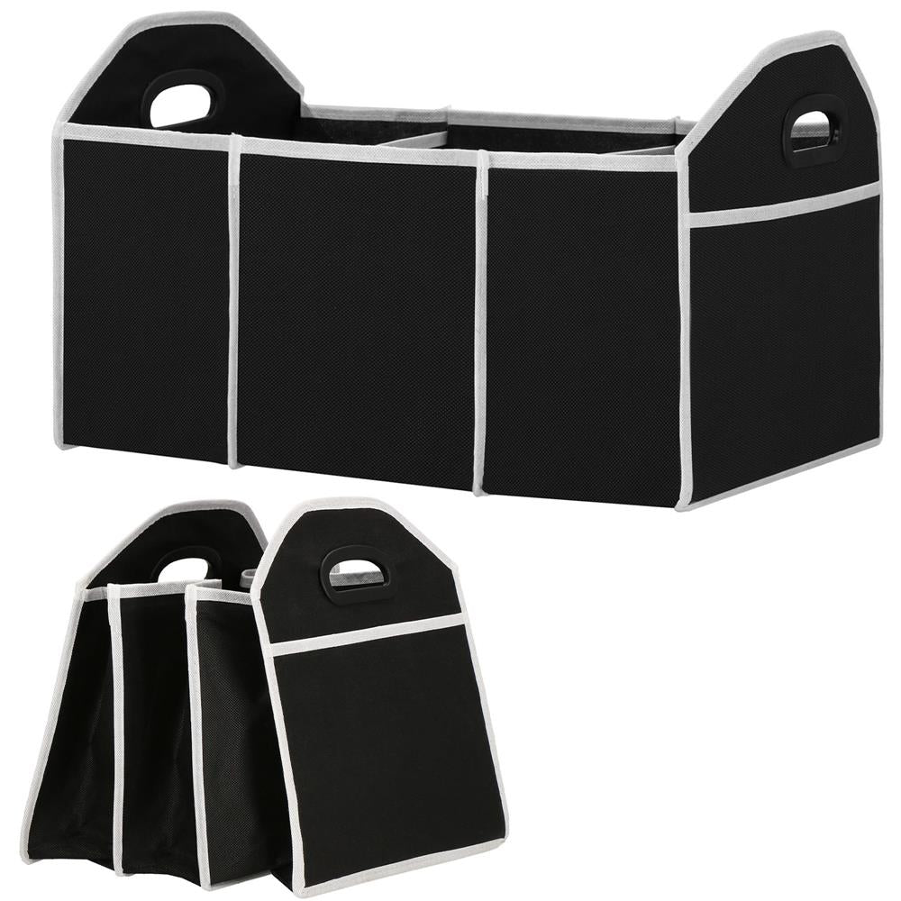 Organizator dulap Sersimo tip lada, 3 compartimente, textil, negru