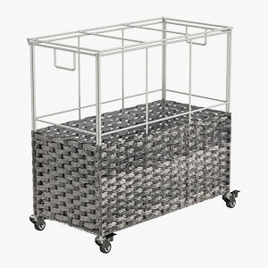 SONGMICS Cos de rufe tesut manual, cu captuseala detasabila lavabila, 3 compartimente, stil ratan, 140 litri, 66x33x60 cm, gri