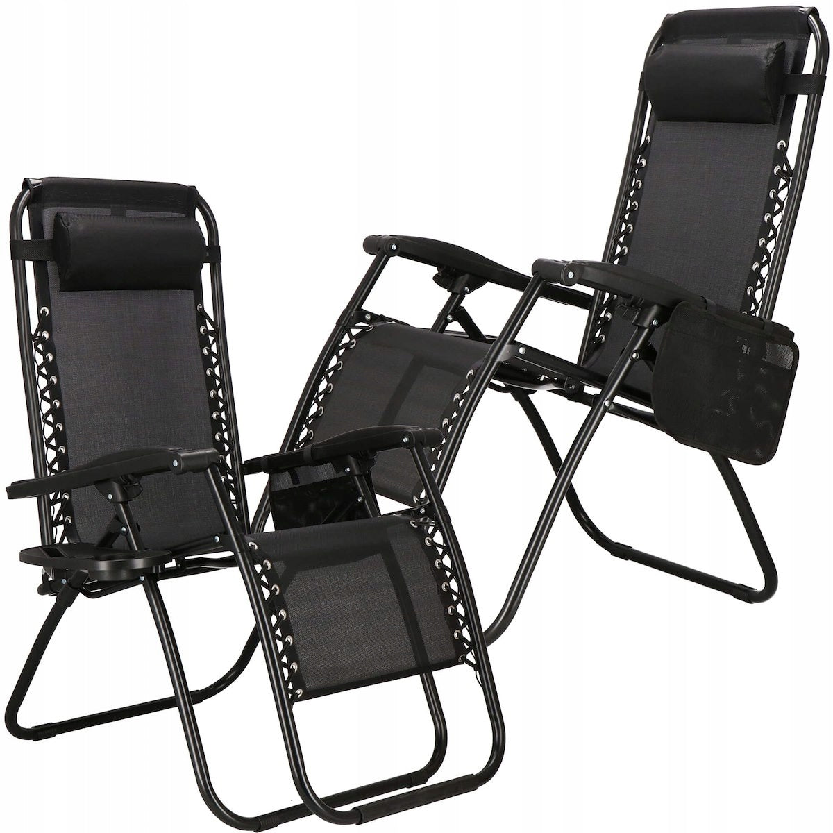 Sezlong scaun pliant plaja sau gradina, Siesta, gravitatie zero, cu tetiera, 175x67x110 cm, negru