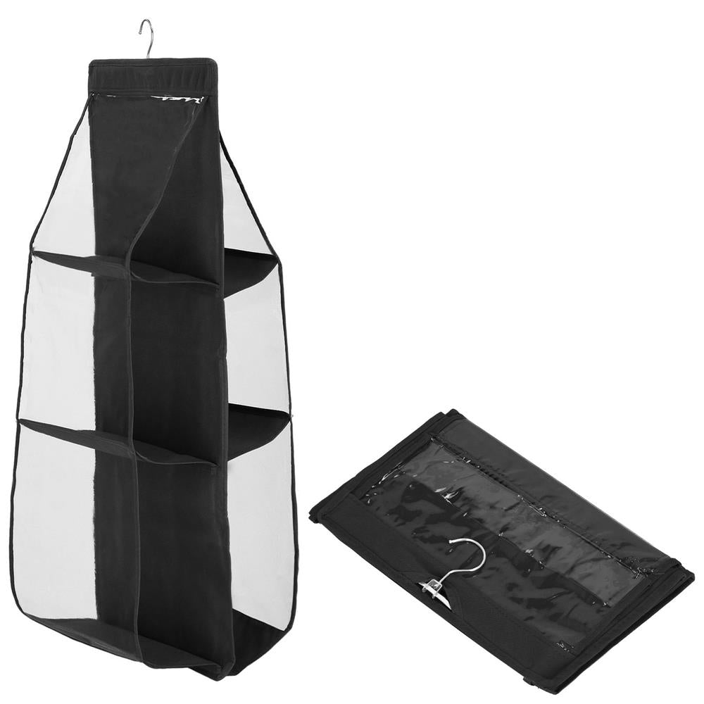 Organizator dulap Sersimo pentru posete, 6 compartimente, textil, negru