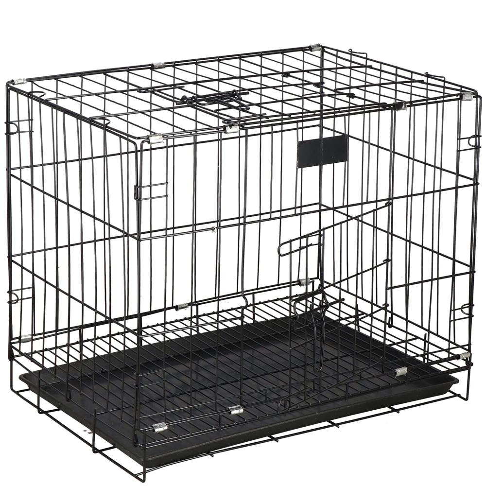 Cusca pentru animale, 2 usi, Pliabila din metal, L, Negru, 60x50x42 cm