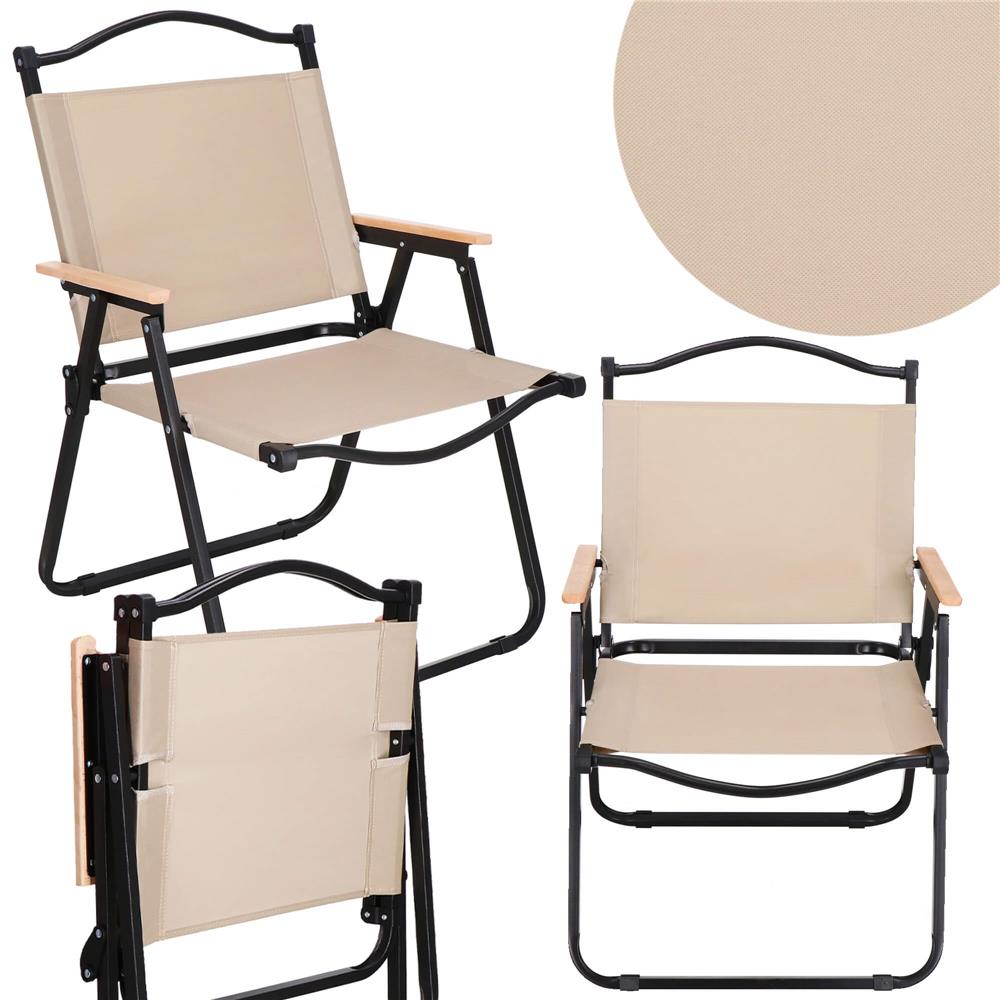 Scaun metalic plabil pentru gradina, camping sau plaja, 78x53x60cm, bej