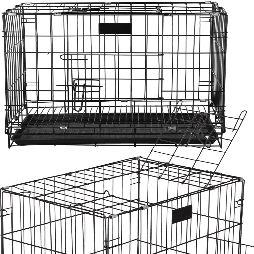 Cusca pentru animale, 2 usi, Pliabila din metal, XL, Negru, 93x67x56 cm