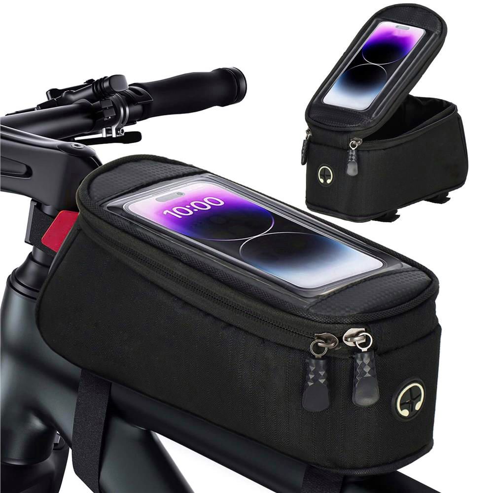 Geanta bicicleta impermeabila, cu buzunar pentru telefon, 19x10x10cm, negru
