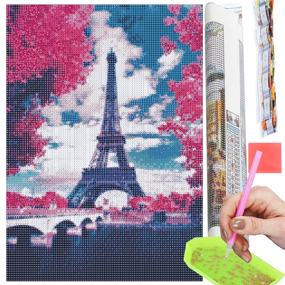 Set de broderie cu diamante 5D, 30x40cm, model Paris in roz