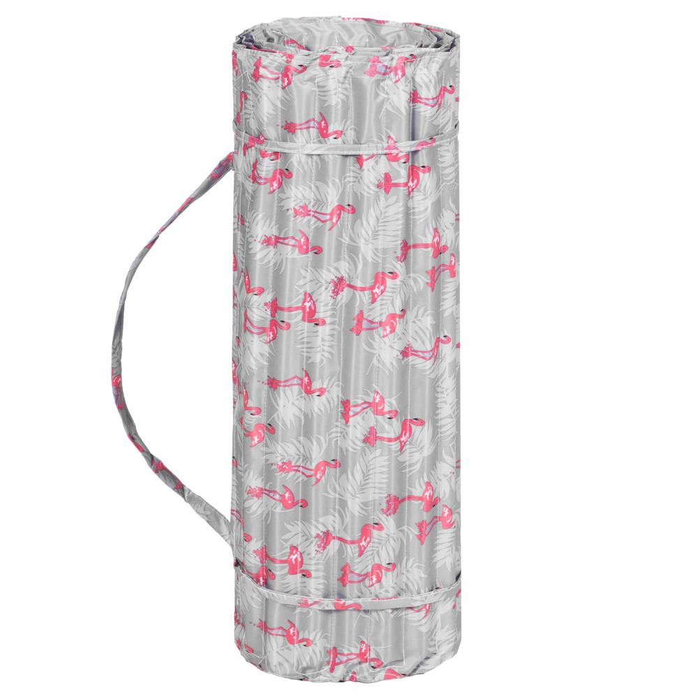 Saltea pentru plaja pliabila, din spuma, ultra-usoara, cu perna si maner de transport, 60x180cm, gri flamingo roz