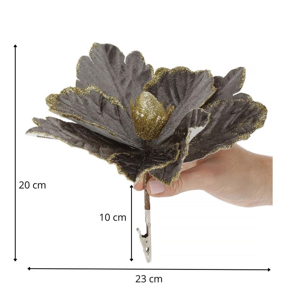 Set 5 ornamente pentru bradul de Craciun, stea Poinsettia, 23cm, gri auriu