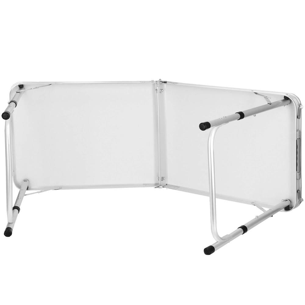 Masa camping pliabila cu spatiu depzoitare si cadru din aluminiu, blat MDF, 120x47x62/71cm, gri