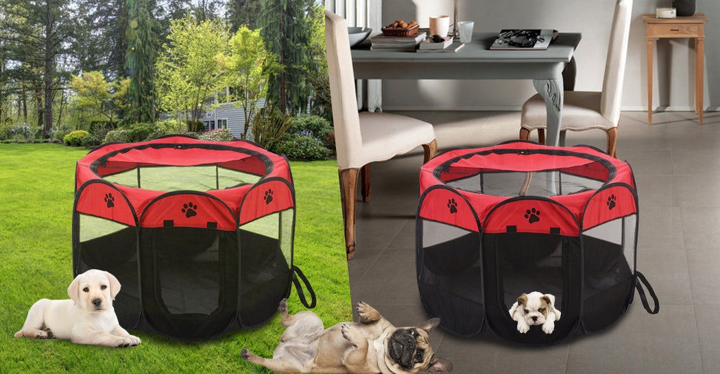 Tarc pliabil pentru animale de companie, diametru 70cm, negru rosu