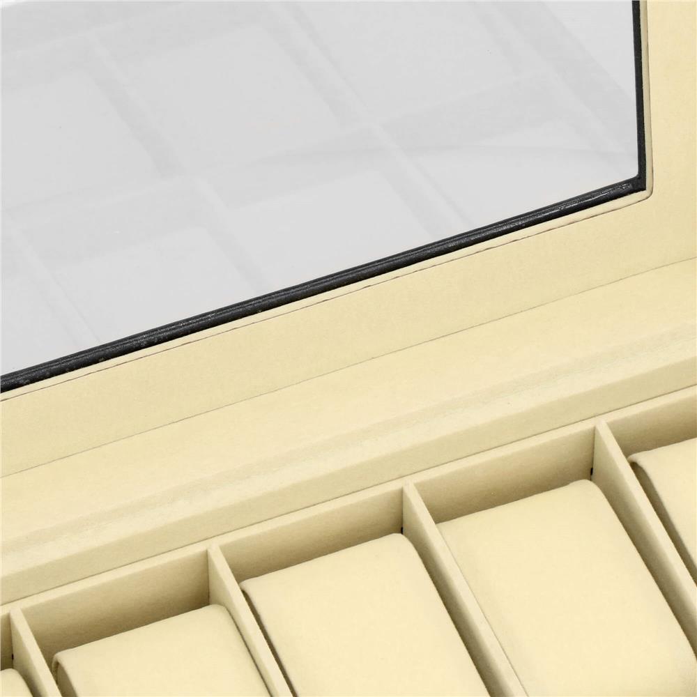 Cutie depozitare si organizare ceasuri, MDF, piele ecologica, 28x20x16,5cm, negru interior crem