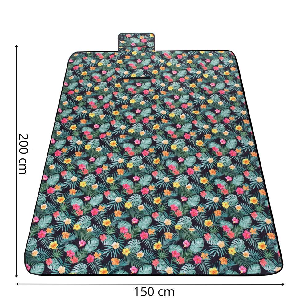 Patura pentru picnic sau plaja, cu folie izolatoare si maner, 150x200cm, negru floral