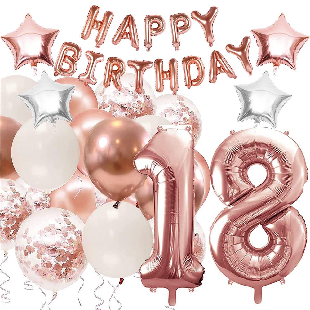 Set 53 baloane si decoratiuni Aniversare Majorat 18 Ani, rose auriu