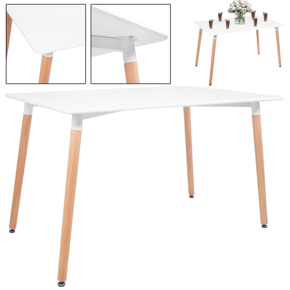 Masa dining bucatarie, dreptunghiulara, 120x80x74 cm, Blat MDF, Picioare lemn, Alb - 12