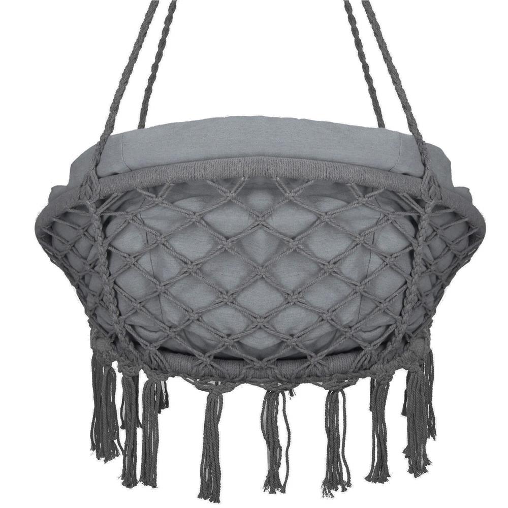 Scaun rotund Sersimo tip leagan suspendat cu perna Confort Plus casa sau gradina, gri inchis