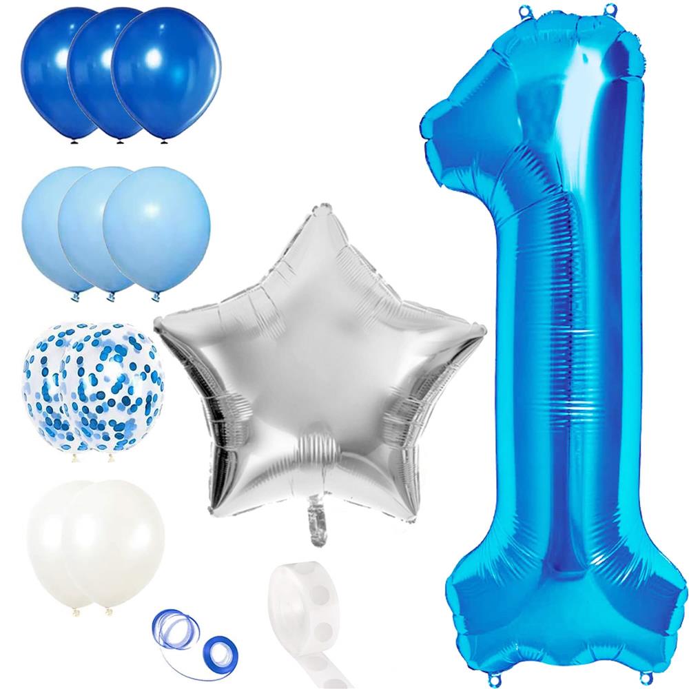 Set 15 baloane si decoratiuni Aniversare 1 An, baiat, albastru