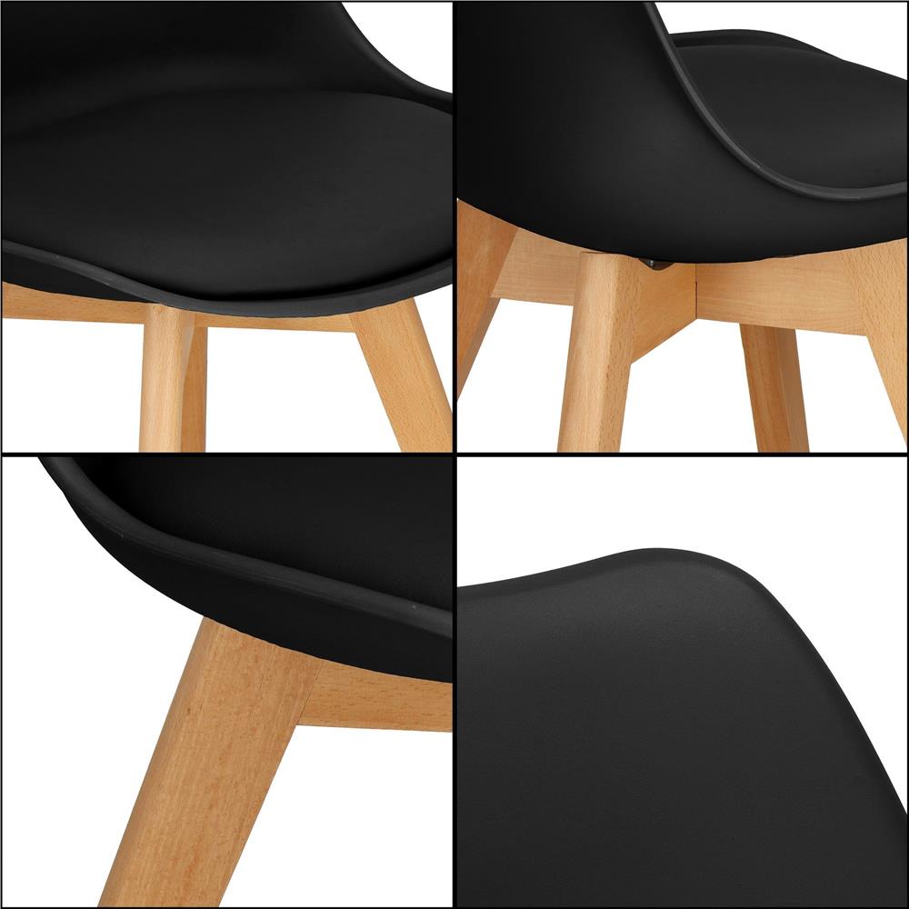 Set 4 scaune dining Verdhe pentru bucatarie cu perna tapitata cu piele ecologica, 44x82cm, negru