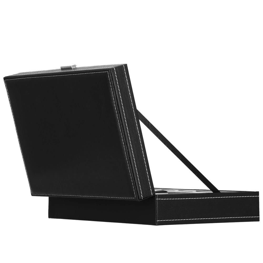 Cutie depozitare si organizare ceasuri si alte accesorii, MDF, piele ecologica, 30x20x8cm, negru