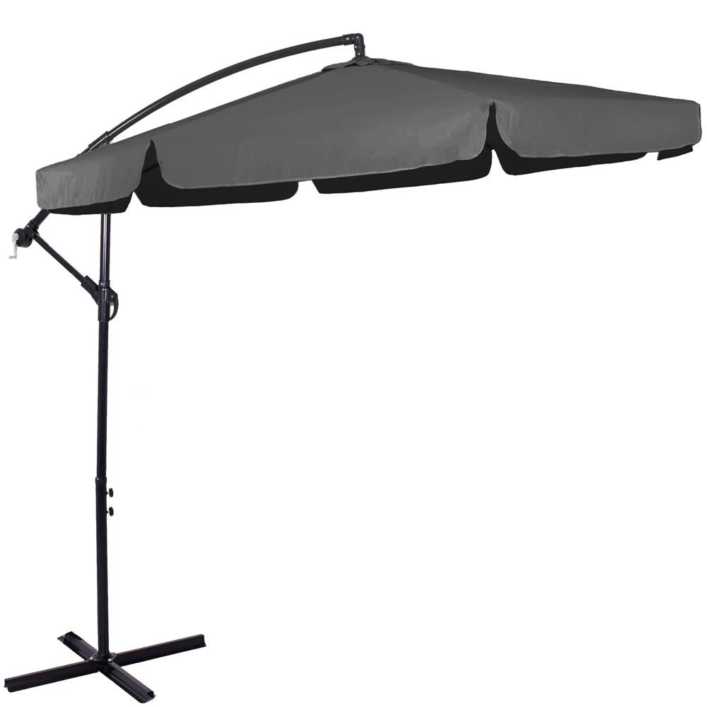 Umbrela de gradina cu brat lateral banana, cu husa, 300cm, gri