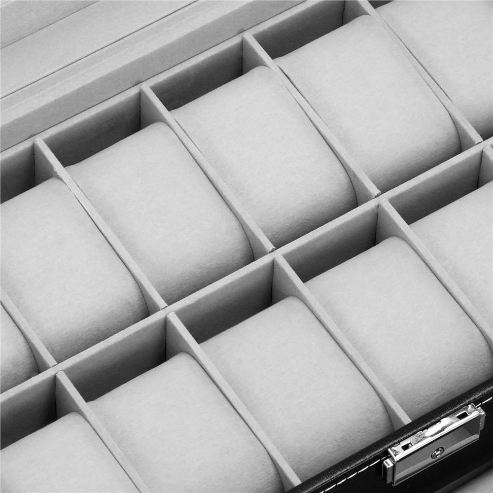 Cutie depozitare si organizare ceasuri si alte accesorii, MDF, piele ecologica, 30x20x13cm, negru