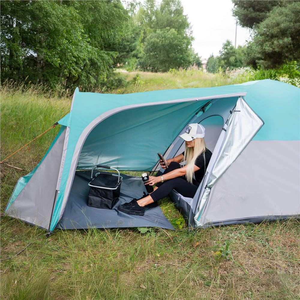 Cort plaja sau camping, impemeabil, cu terasa, 4 locuri, 175x310x130cm, gri albastru - 9