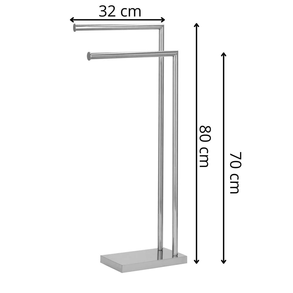 Suport metalic de baie pentru prosoape, cu 2 brate, 80 cm, argintiu cromat