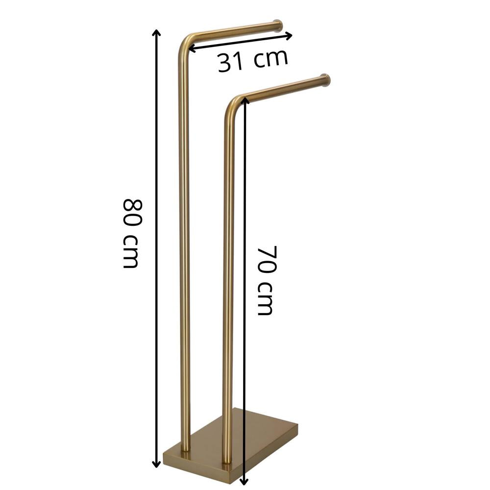 Suport metalic de baie pentru prosoape, cu 2 brate, 80 cm, auriu mat