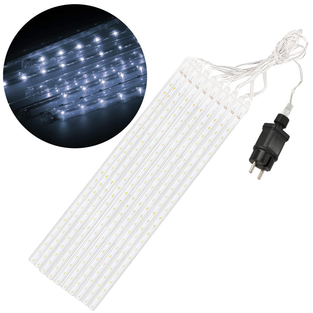 Instalatie de Craciun, 10 tuburi, 50cm, 480 LED, ploaie de meteoriti, alb