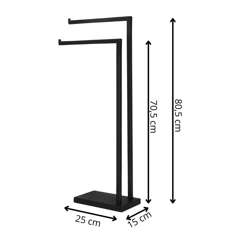 Suport metalic de baie pentru prosoape, cu 2 brate, 80 cm, negru mat