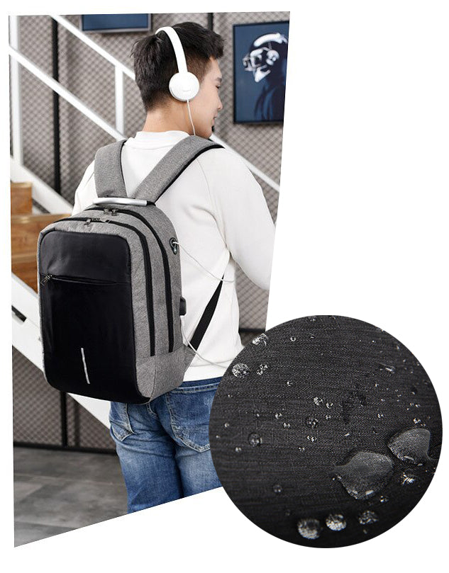 Rucsac impermeabil, cu sistem antifurt, port USB, 45x14x30cm, 25litri, negru si gri
