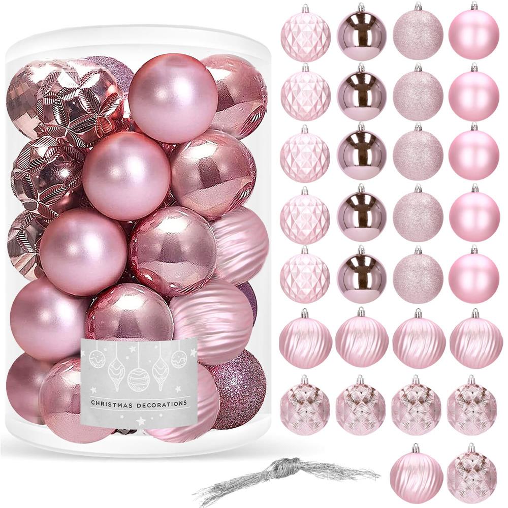 Set globuri de Craciun, 30 bucati, 6 modele, 8cm, roz