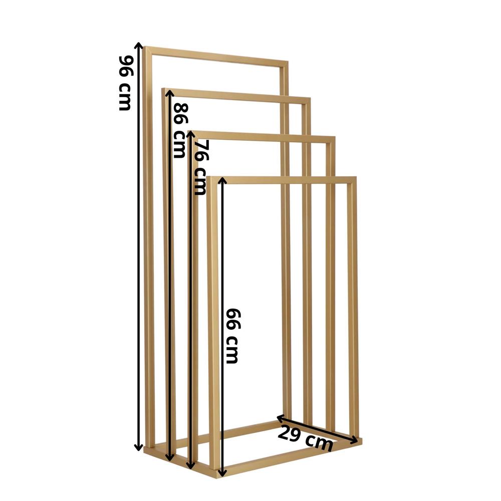 Suport metalic de baie pentru prosoape, cu 4 standuri, 96 cm, auriu mat - 12