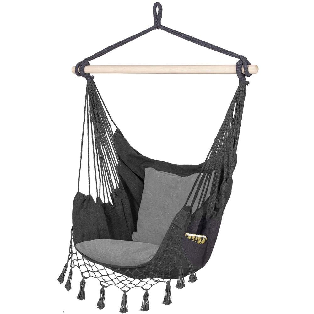 Hamac tip leagan suspendat pentru casa sau gradina, gri cu perne, 130x100cm, 150kg