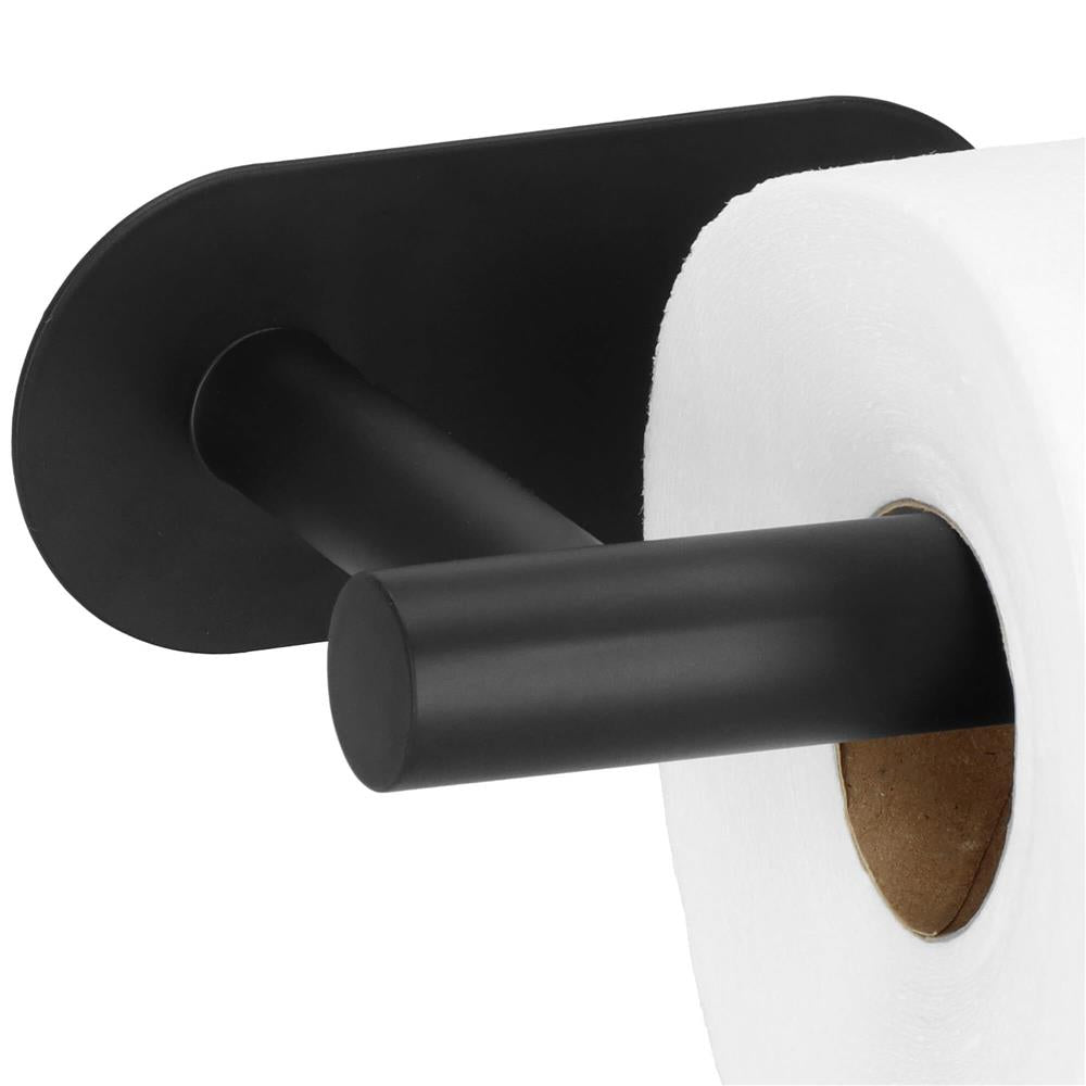 Suport hartie igienica din otel, prindere fara gaurire, 16cm, negru