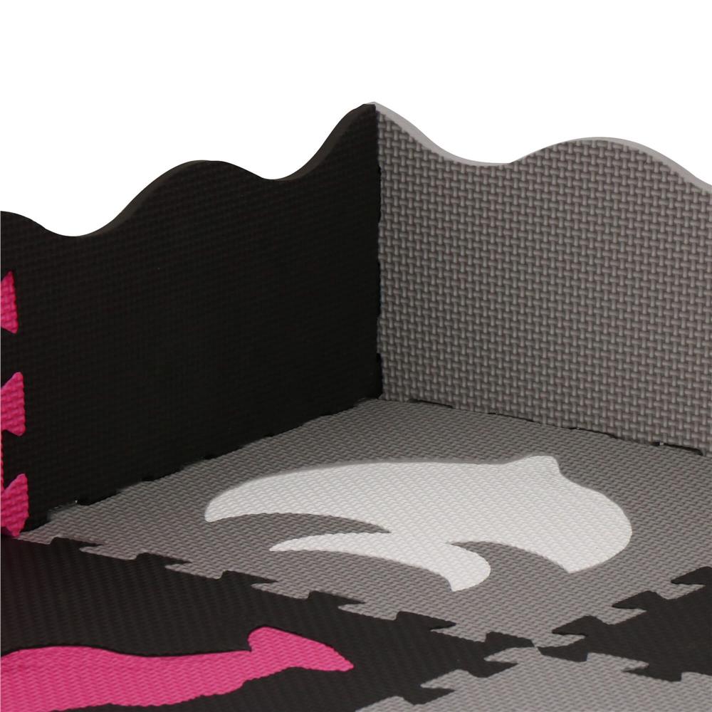 Covor din spuma pentru copii, tip puzzle forme, 34 piese, termoizolant, 120×120 cm, gri roz