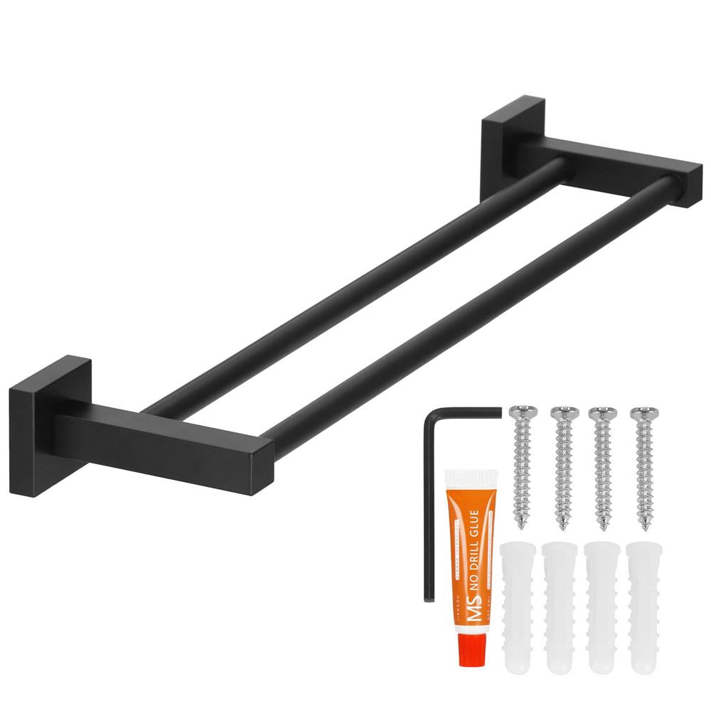 Suport prosoape pentru baie cu 2 sisteme de instalare, 2 brate, din aluminiu, 50x11cm, negru