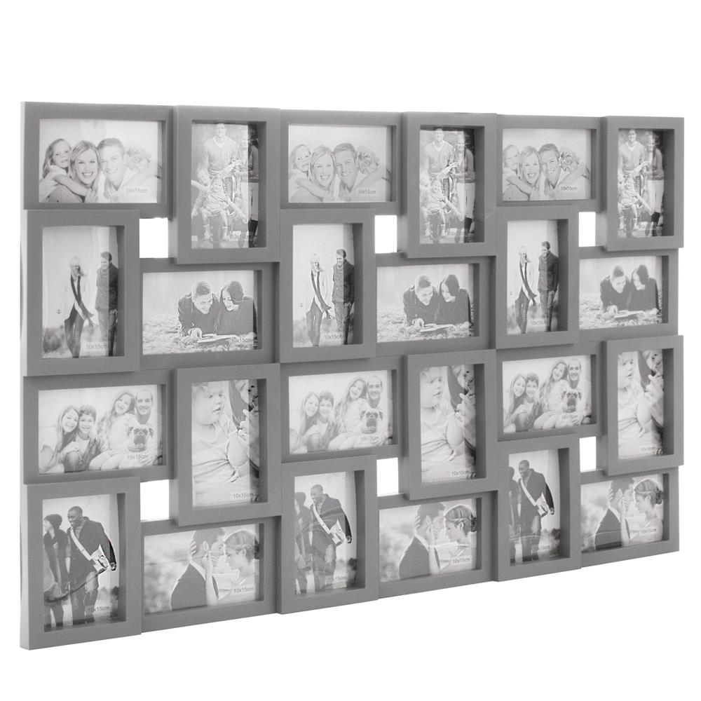 Rama foto de perete, colaj de 24 fotografii, 57x86cm, gri