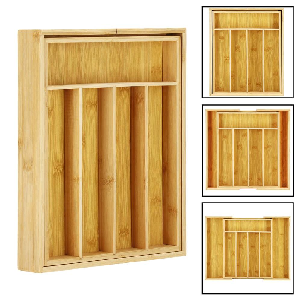 Organizator tacamuri si ustensile bucatarie, bambus, extensibil 28-45x33x5cm