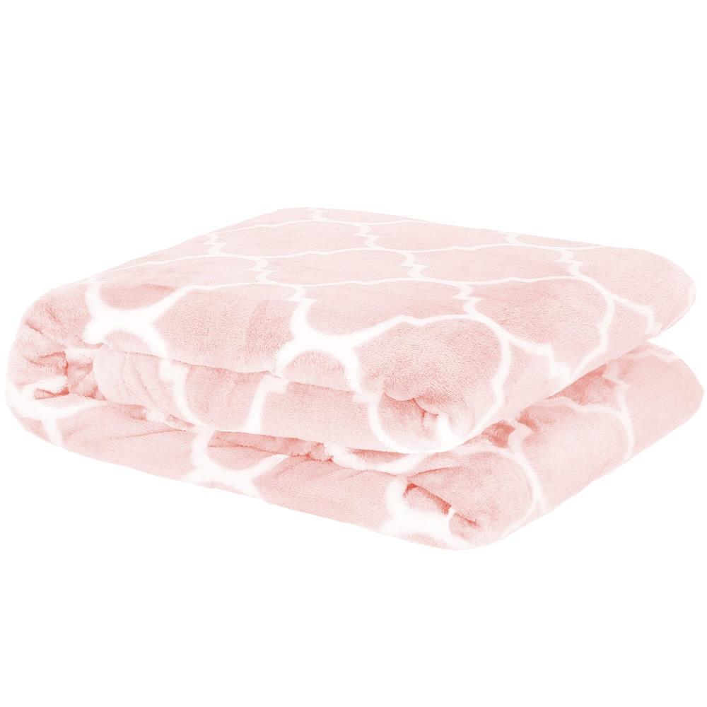 Patura pufoasa pentru 2 persoane, 200x220cm, cu model trifoi marocan, roz