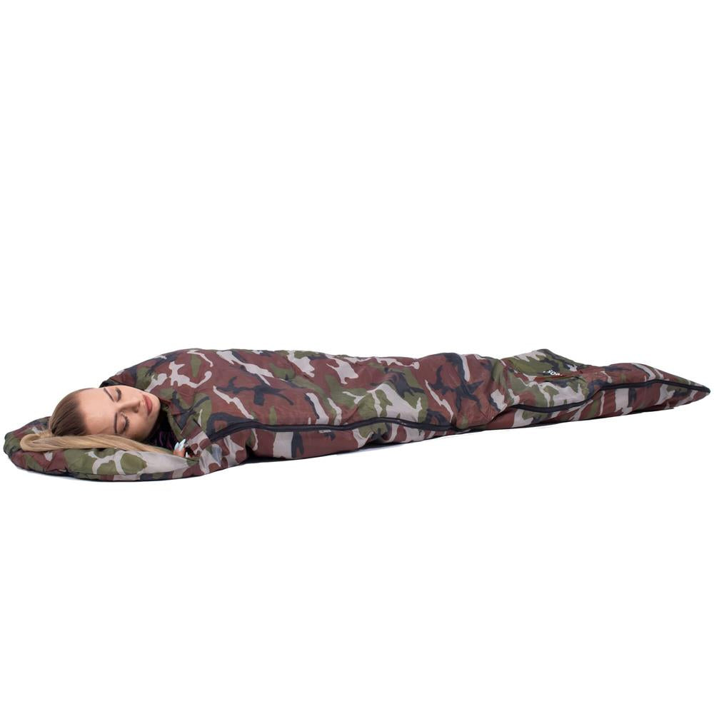 Sac de dormit tip mumie, cu geanta de transport, 210x73cm, 8-20grade, culoare camuflaj