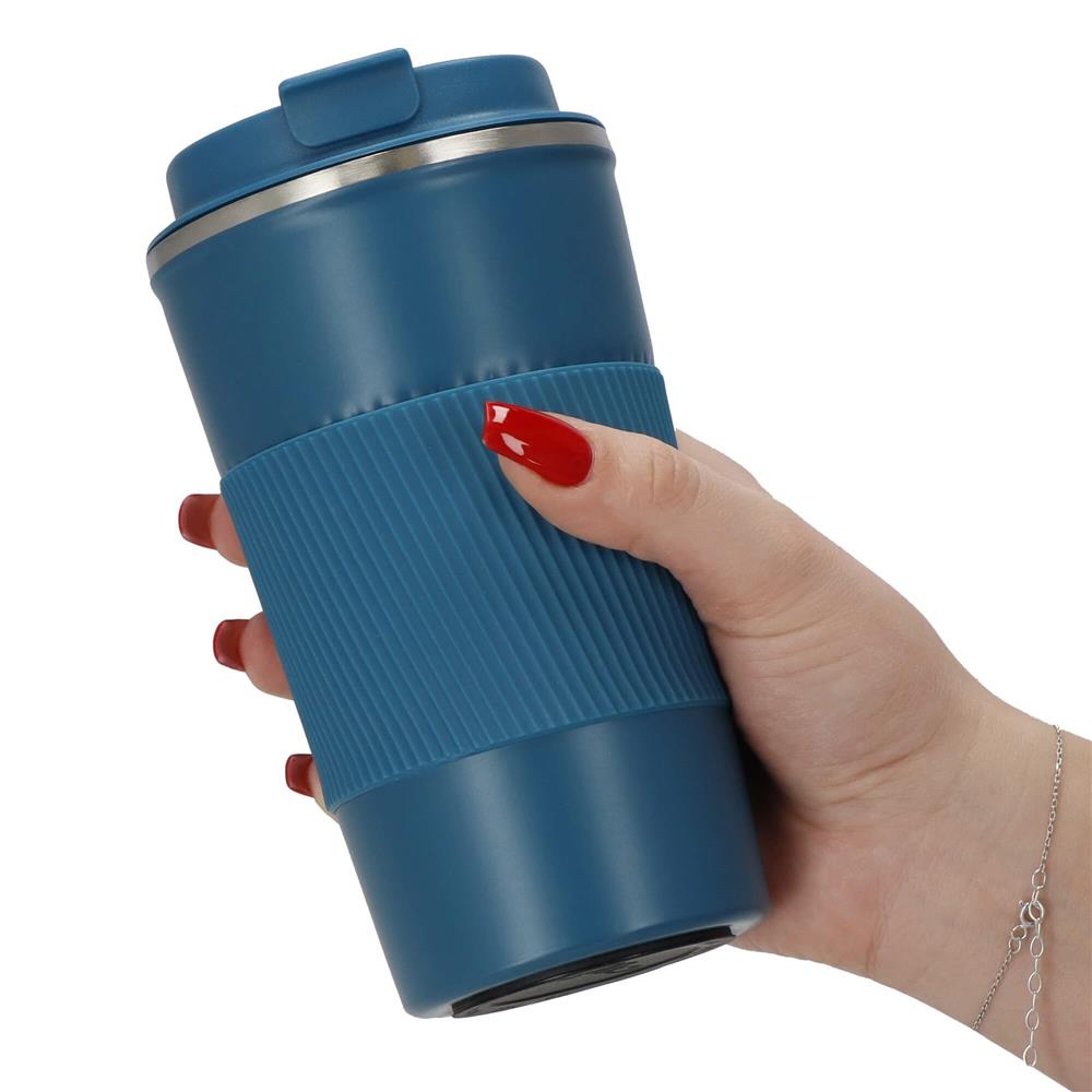 Cana termos calatorie, perete din inox dublu izolat, 500ml, 9x16.5cm, albastru