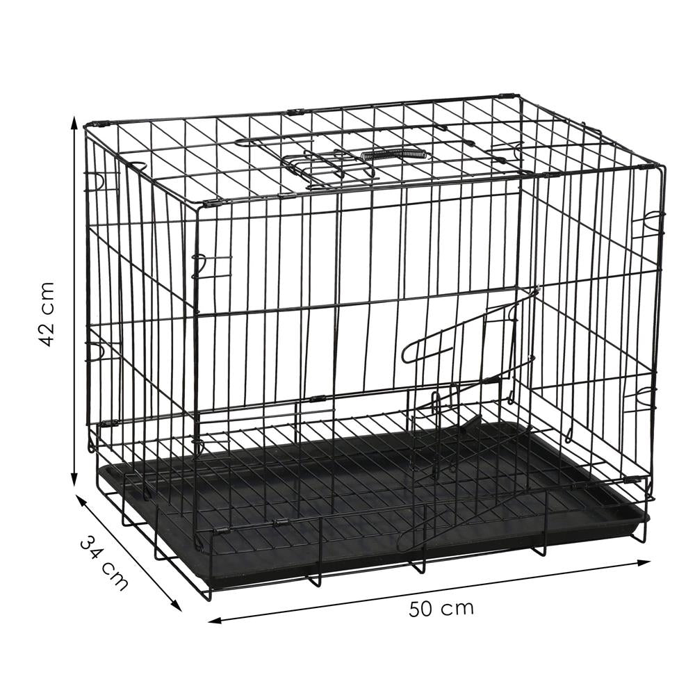 Cusca pentru animale, 2 usi, Pliabila din metal, M, Negru, 50x42x34 cm