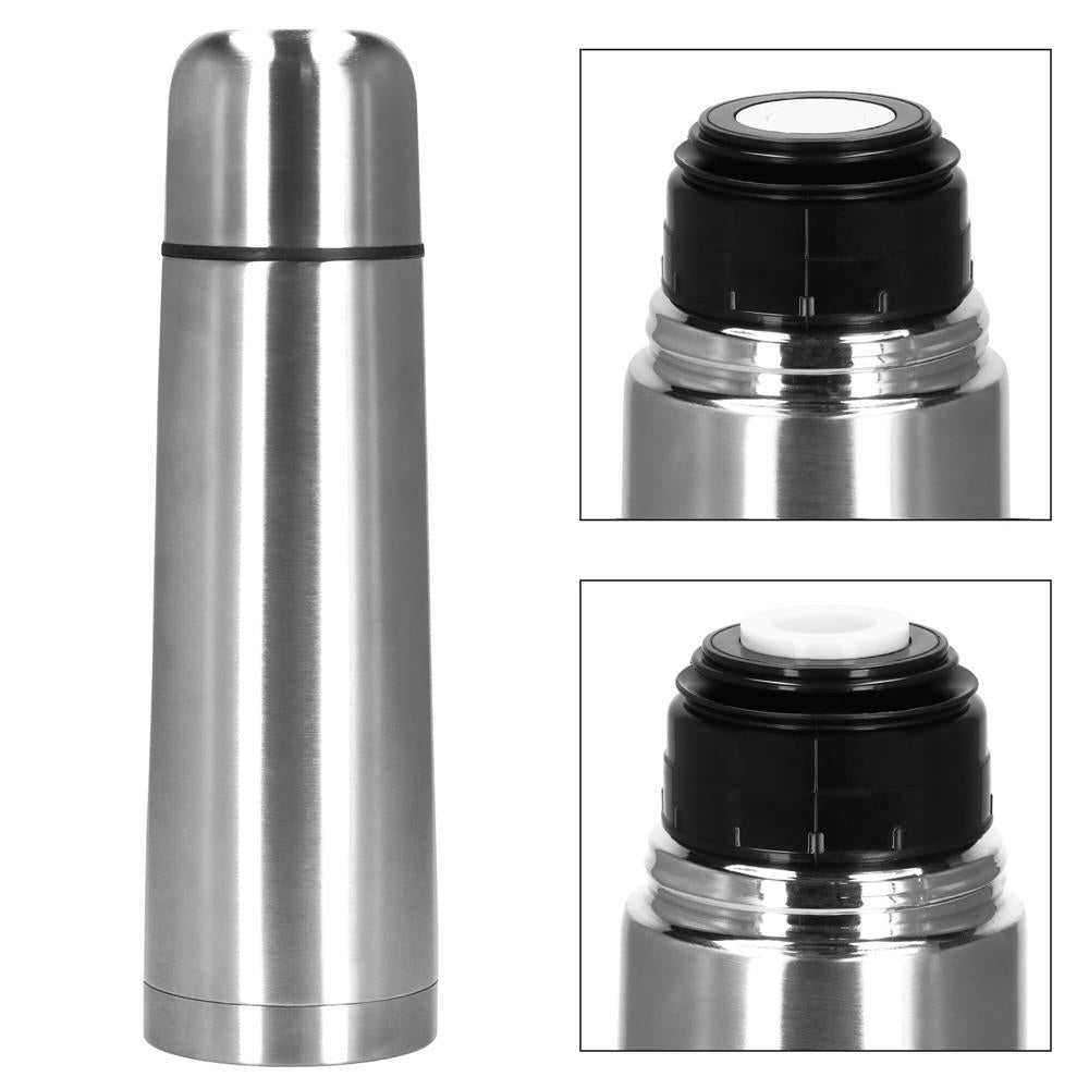 Cana termos cu pahar, perete din inox dublu izolat, 500ml, 24cm, argintiu