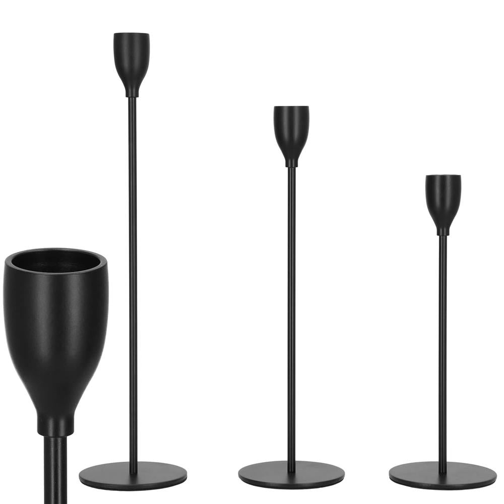 Set 3 suporturi de lumanare din metal, 23, 28 si 33cm, negru