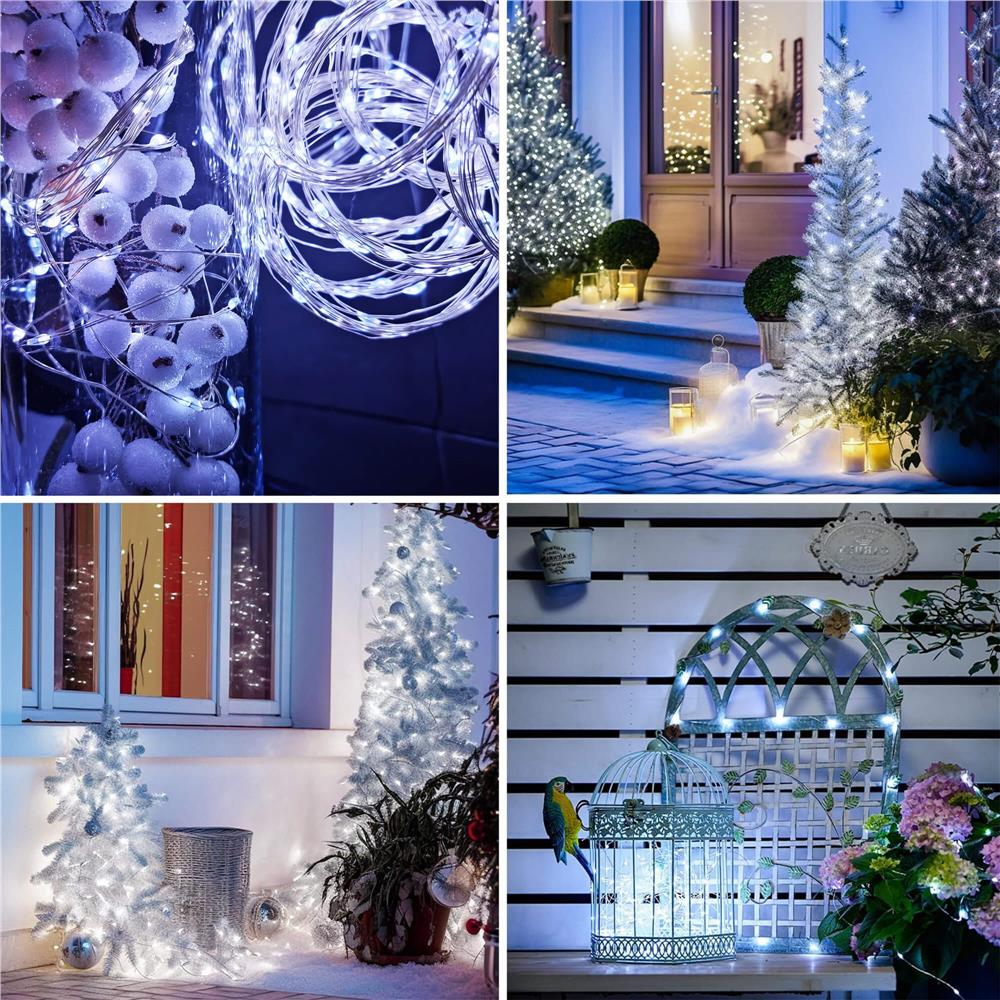 Ghirlanda luminoasa cu incarcare solara, 200 LED-uri, 22 metri, 8 functii, alb rece