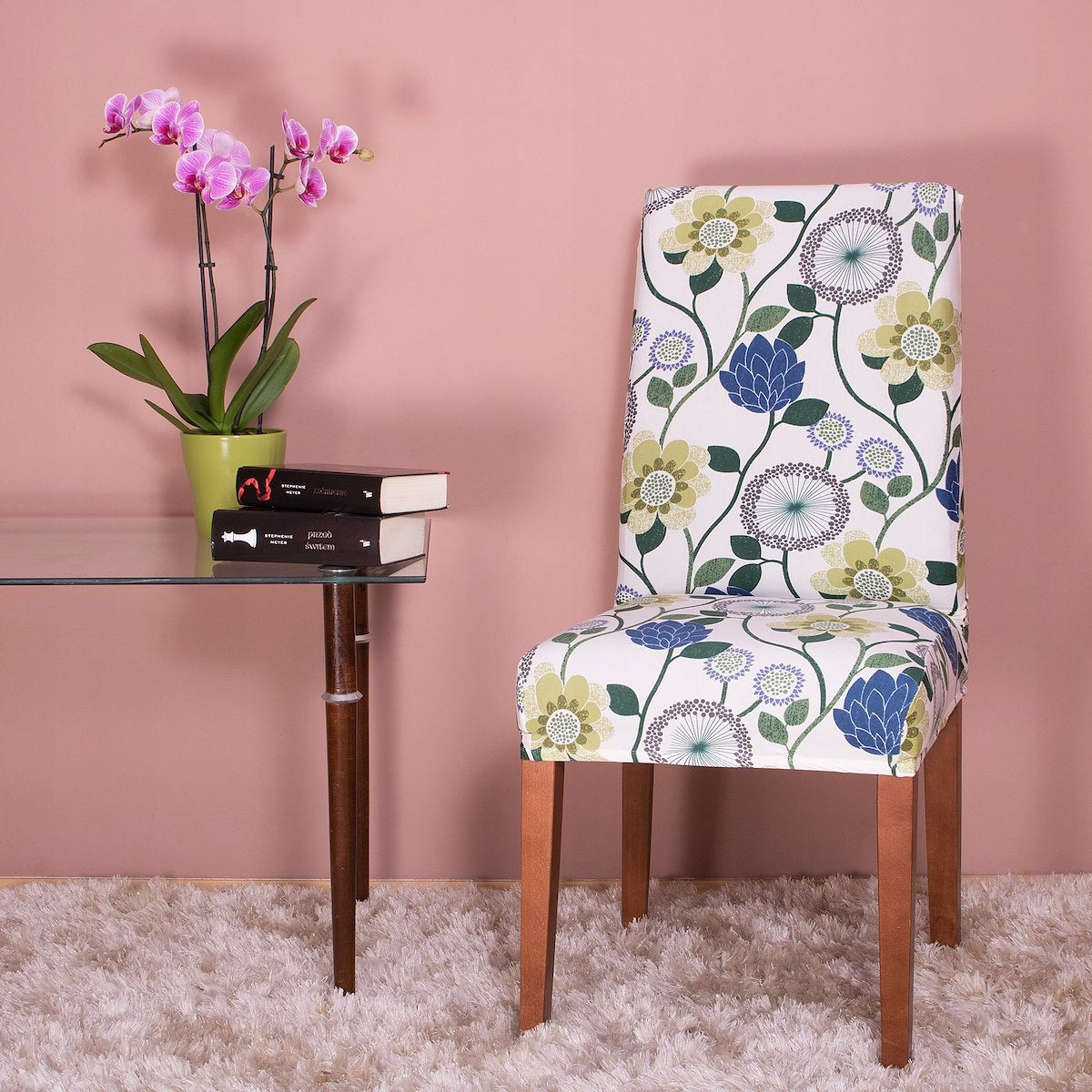 Set 4 huse universale pentru scaun, marime universala, poliester si spandex, 45 cm x 60 cm, imprimeu floral, gri - 2