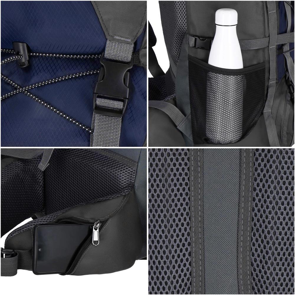 Rucsac tactic militar pentru drumetie, cu husa de ploaie, 90 litri, 25 kg, 74x32x20 cm, gri albastru - 3