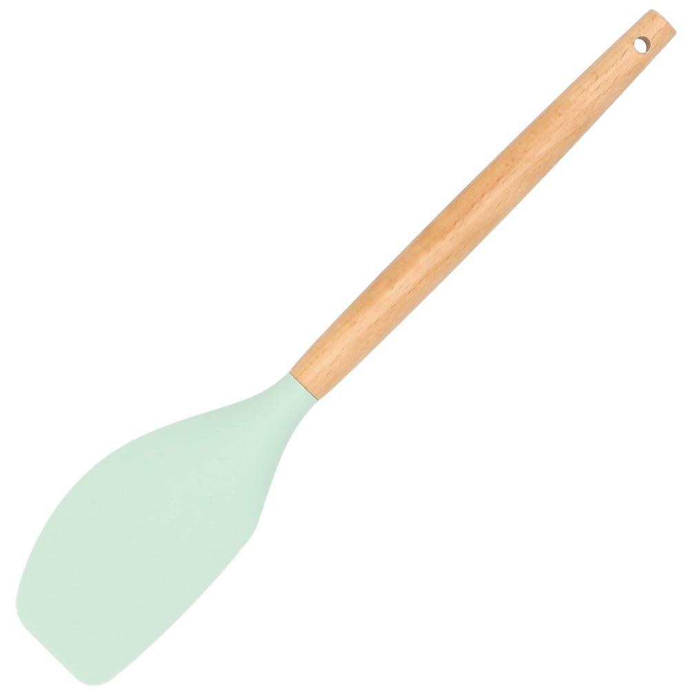Set Sersimo 12 ustensile de bucatarie din silicon termorezistent si maner din bambus, verde deschis